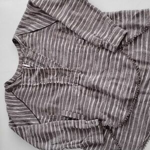 FREE PEOPLE Hideaway Tweed Button Henley Top Gray Stripe Size XS
